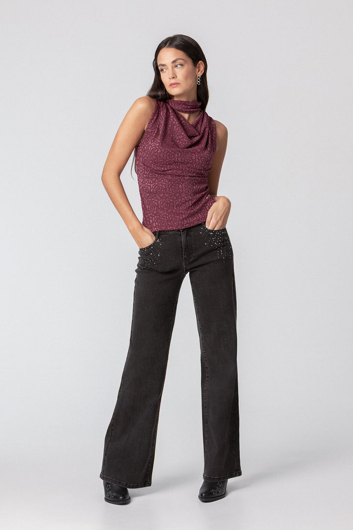 TOP DRAPEADO JACQUARD