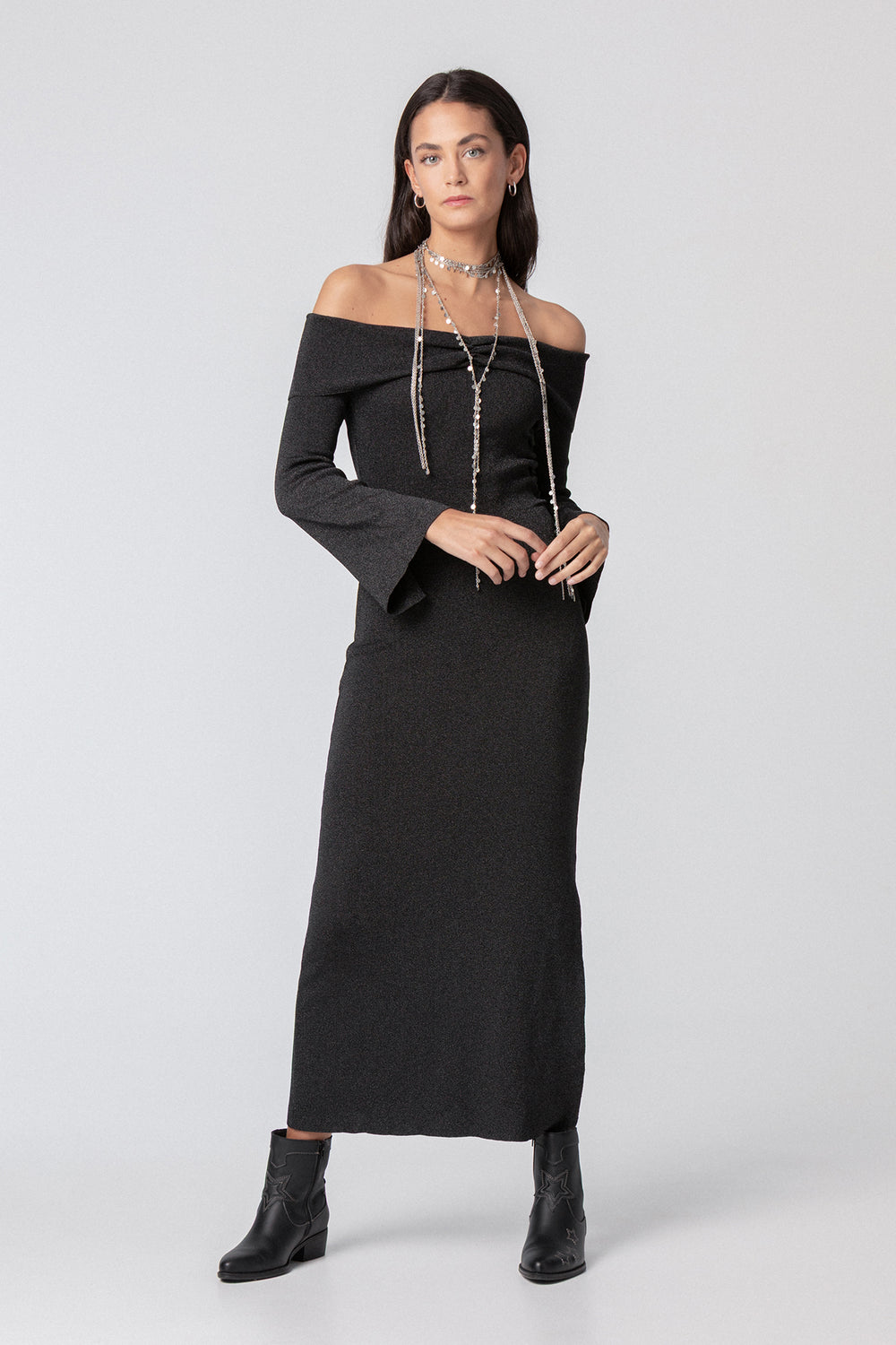 LUREX BANDEAU MIDI DRESS