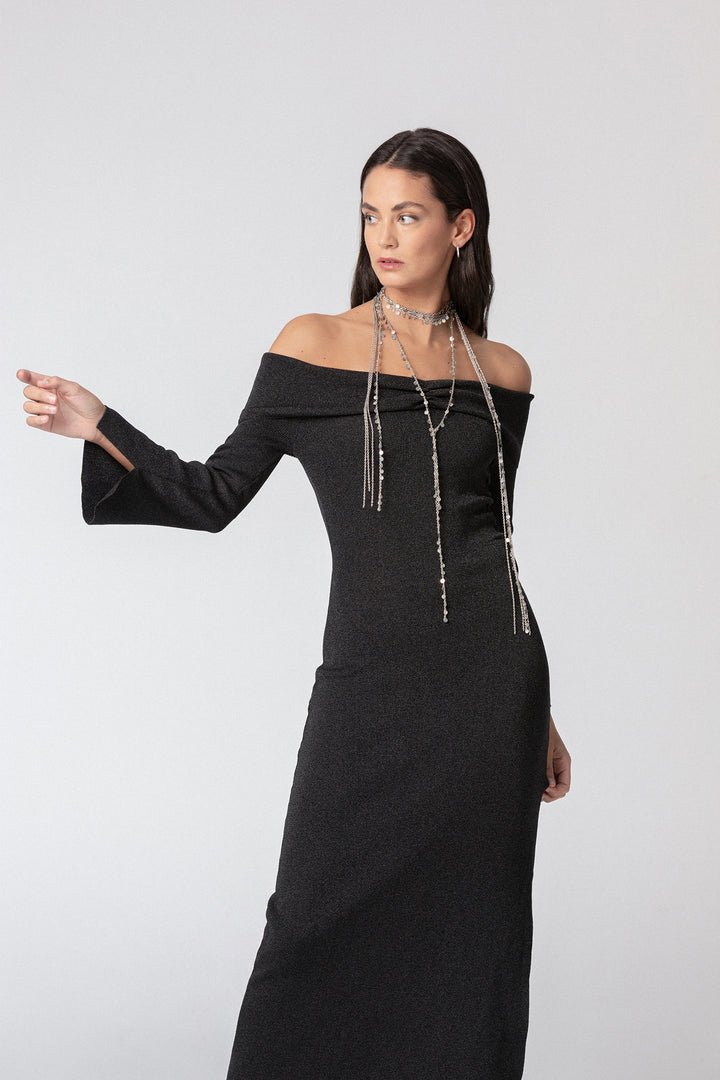 LUREX BANDEAU MIDI DRESS