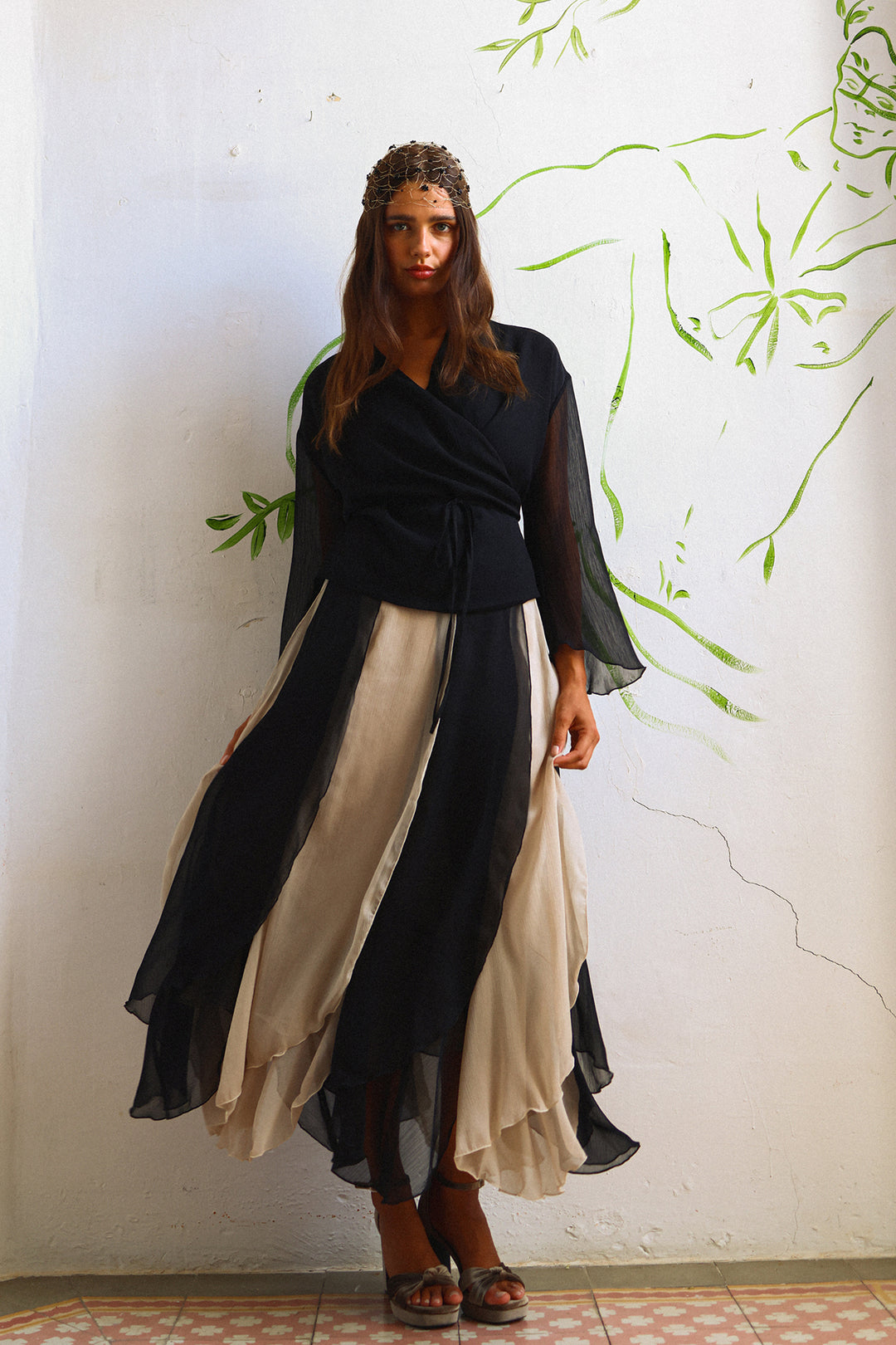 CARLA TWO-TONE MIDI SKIRT