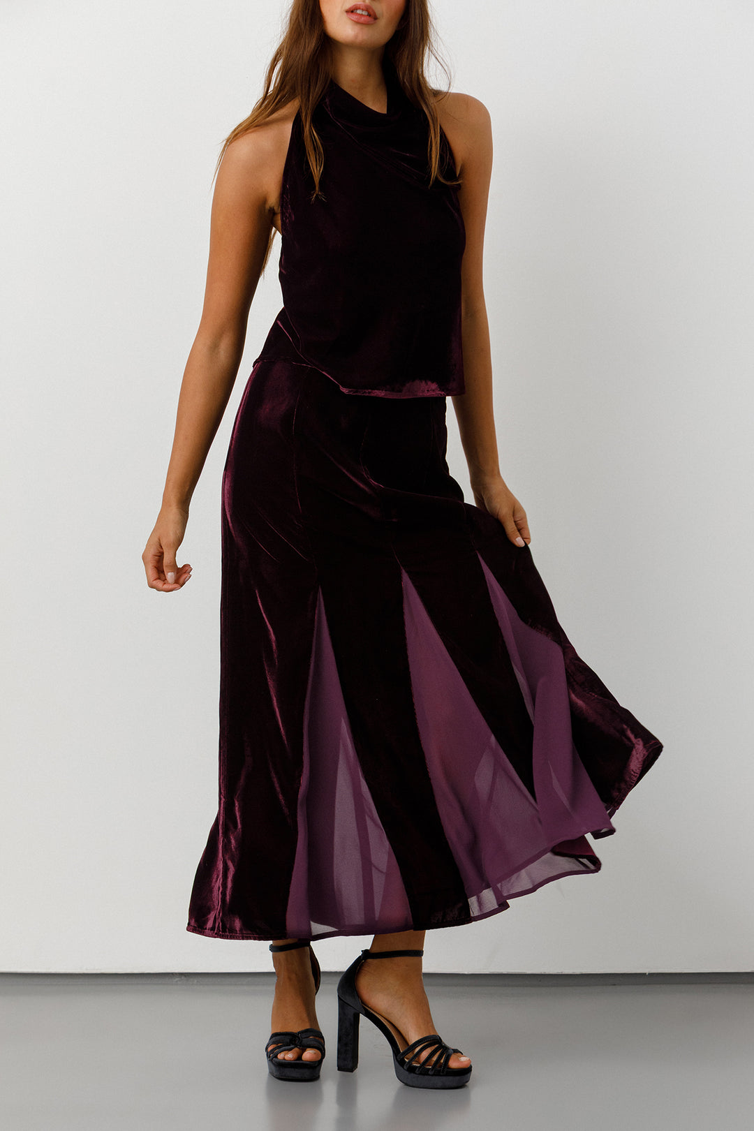 FALDA MIDI CONTRASTE GODETS NICOLE