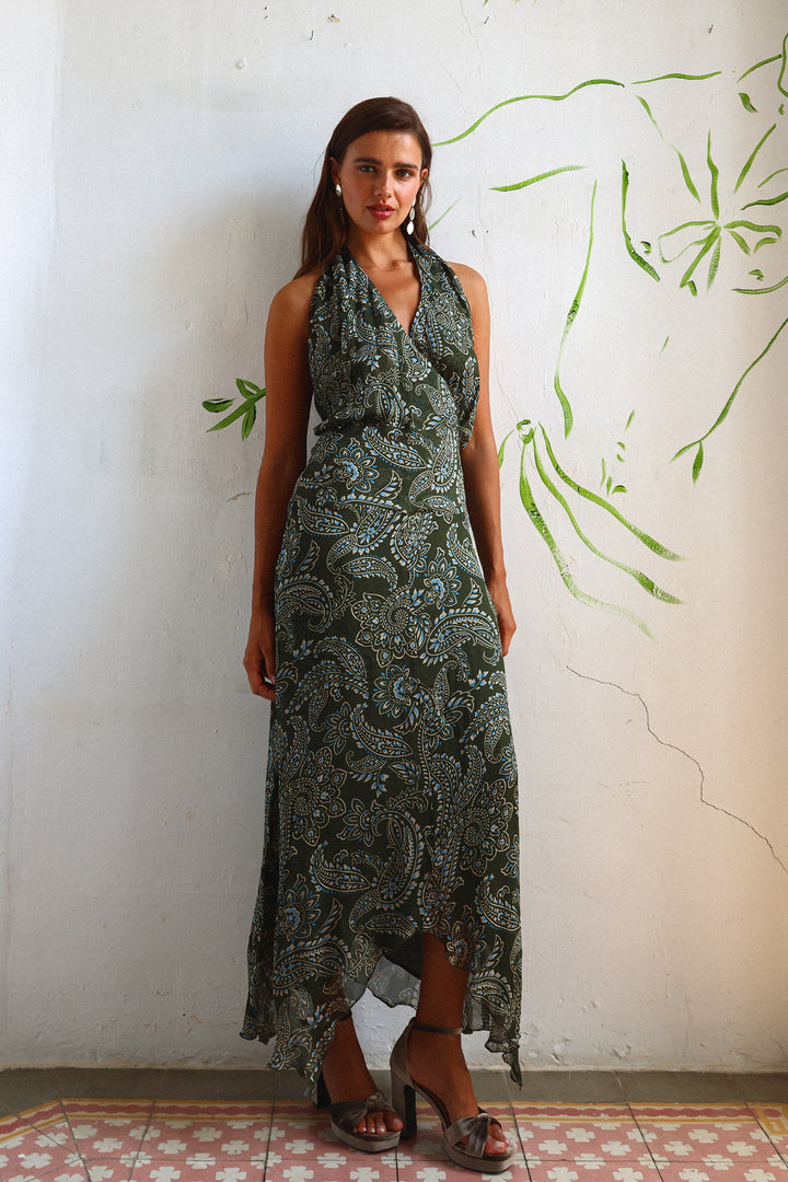 VESTIDO MIDI HALTER ROUS