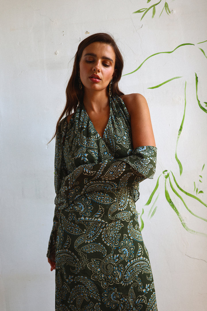 VESTIDO MIDI HALTER ROUS
