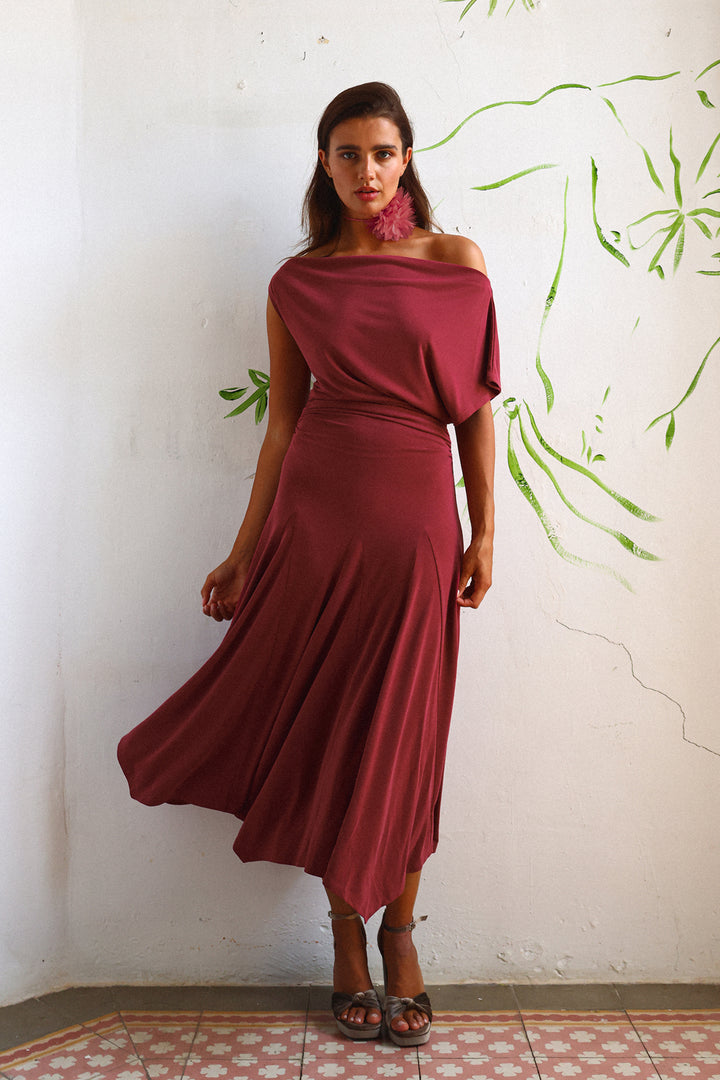 VESTIDO MIDI PUNTO ASIMETRICO NIA