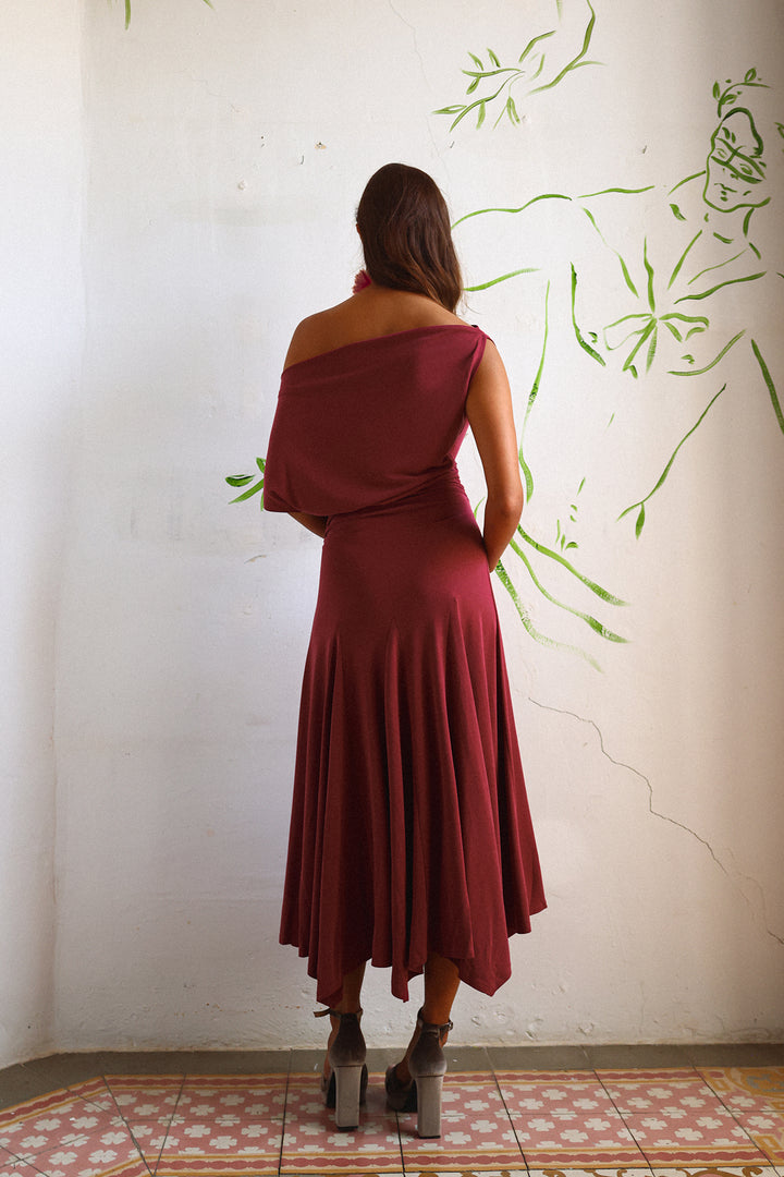 VESTIDO MIDI PUNTO ASIMETRICO NIA