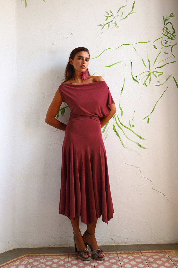 VESTIDO MIDI PUNTO ASIMETRICO NIA