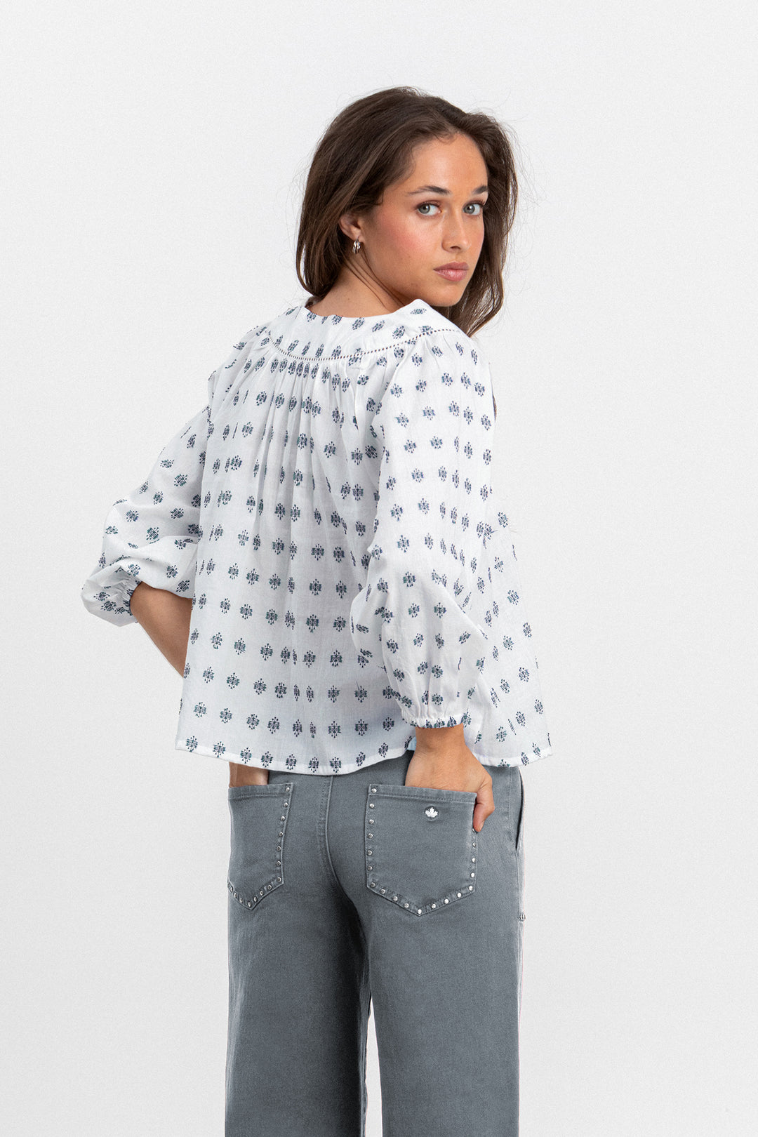 EMBROIDERED YOKE BLOUSE