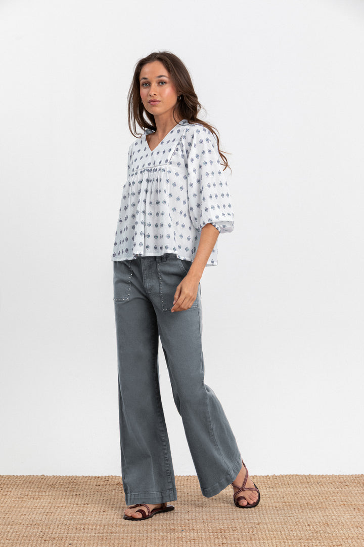 EMBROIDERED YOKE BLOUSE