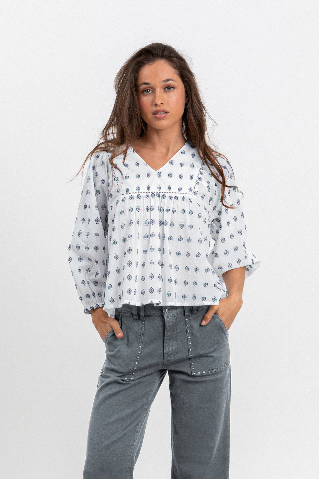 EMBROIDERED YOKE BLOUSE