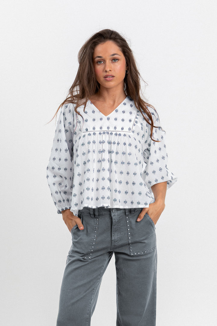 EMBROIDERED YOKE BLOUSE