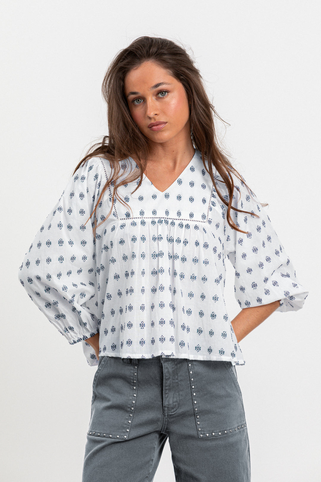 EMBROIDERED YOKE BLOUSE