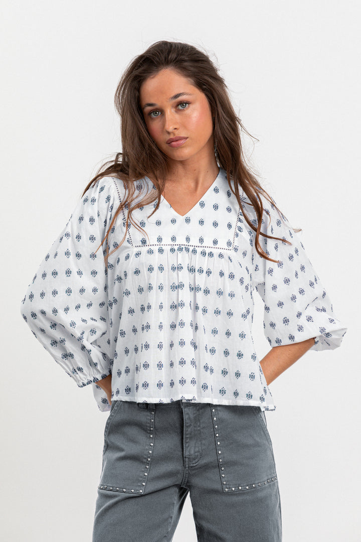 EMBROIDERED YOKE BLOUSE