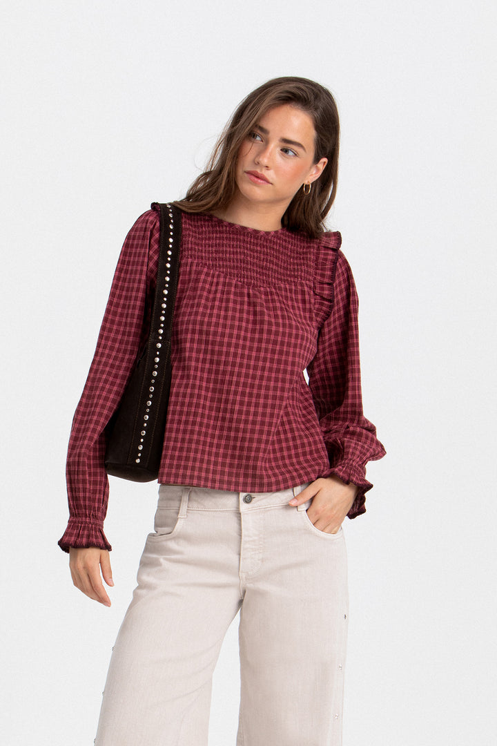 BLUSA CUADROS VOLANTES