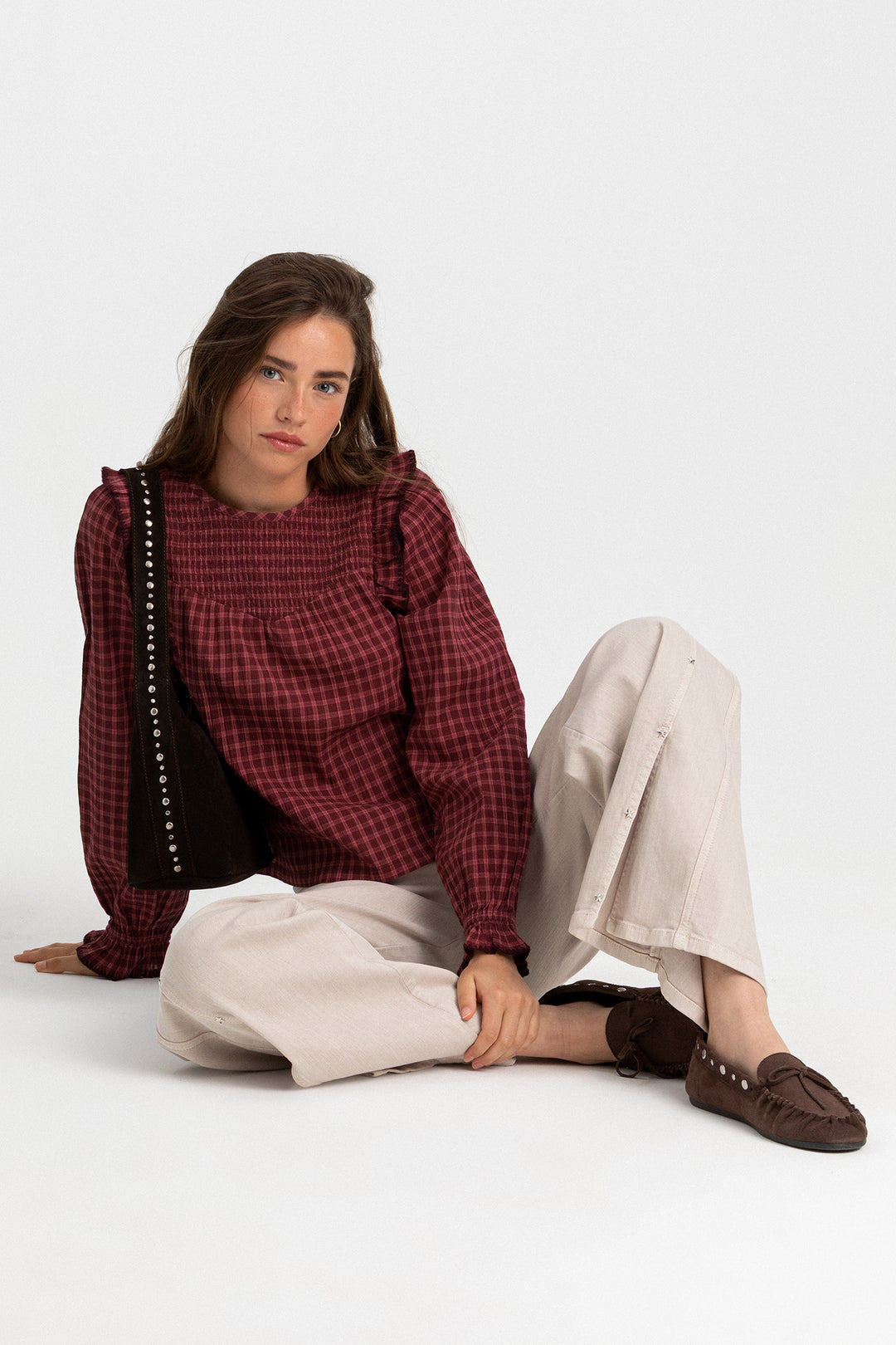 BLUSA CUADROS VOLANTES