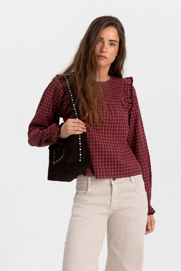 BLUSA CUADROS VOLANTES