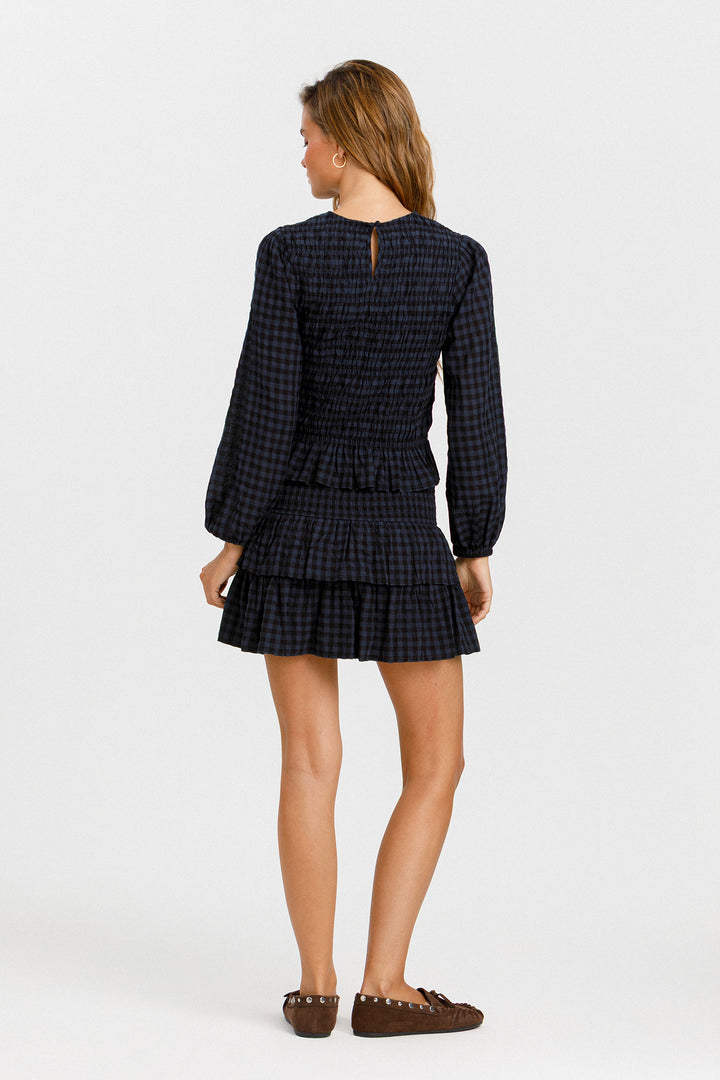 GATHERED PLAID BLOUSE