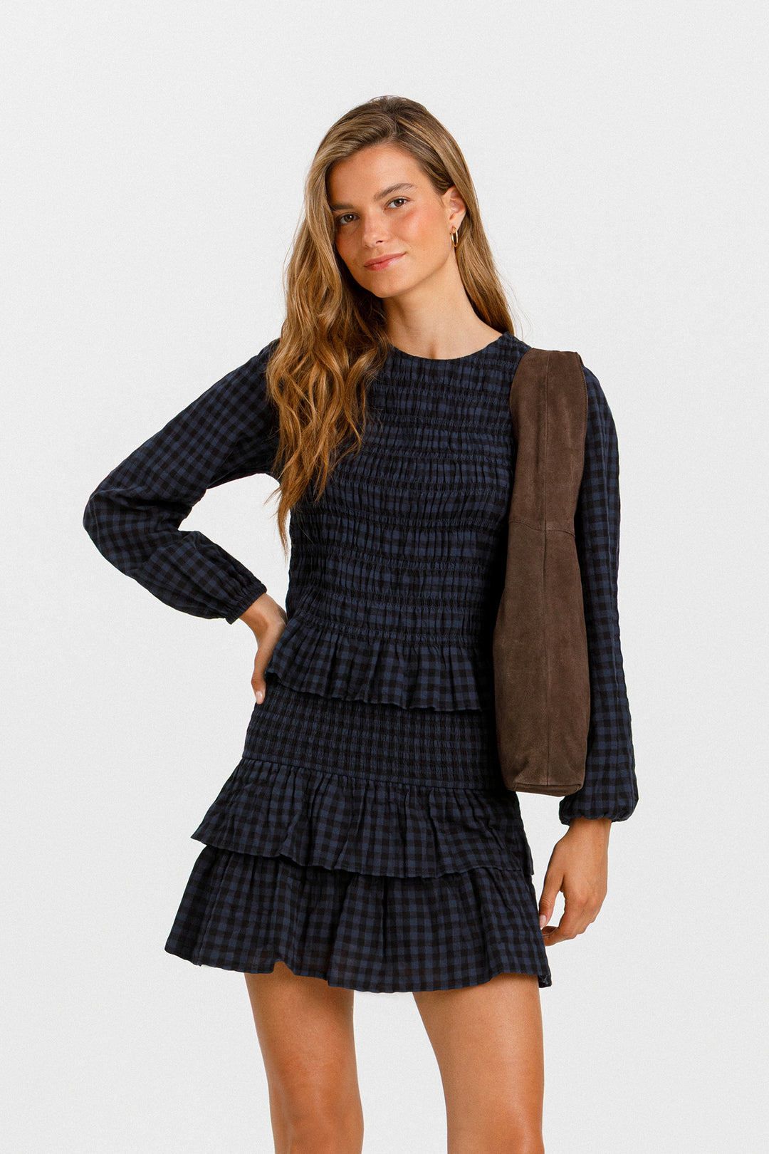 GATHERED PLAID BLOUSE