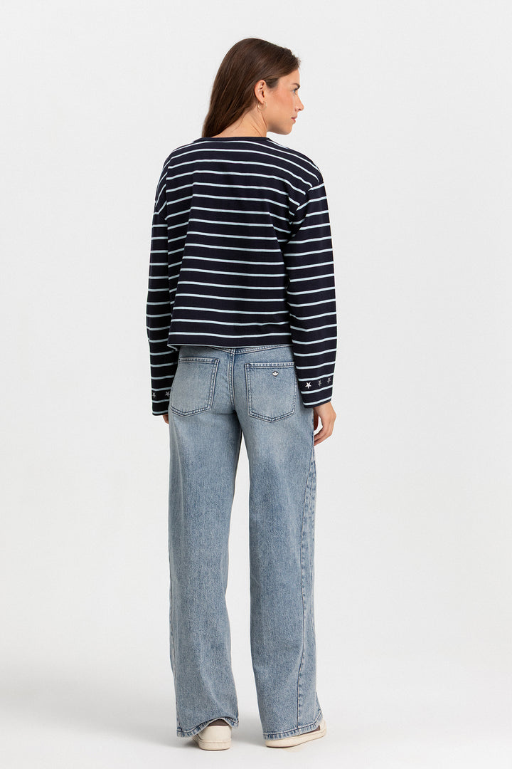STRIPED T-SHIRT WITH EMBROIDERED STARS