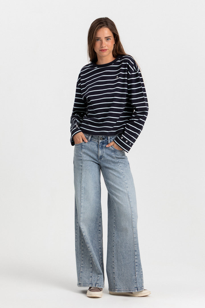 STRIPED T-SHIRT WITH EMBROIDERED STARS