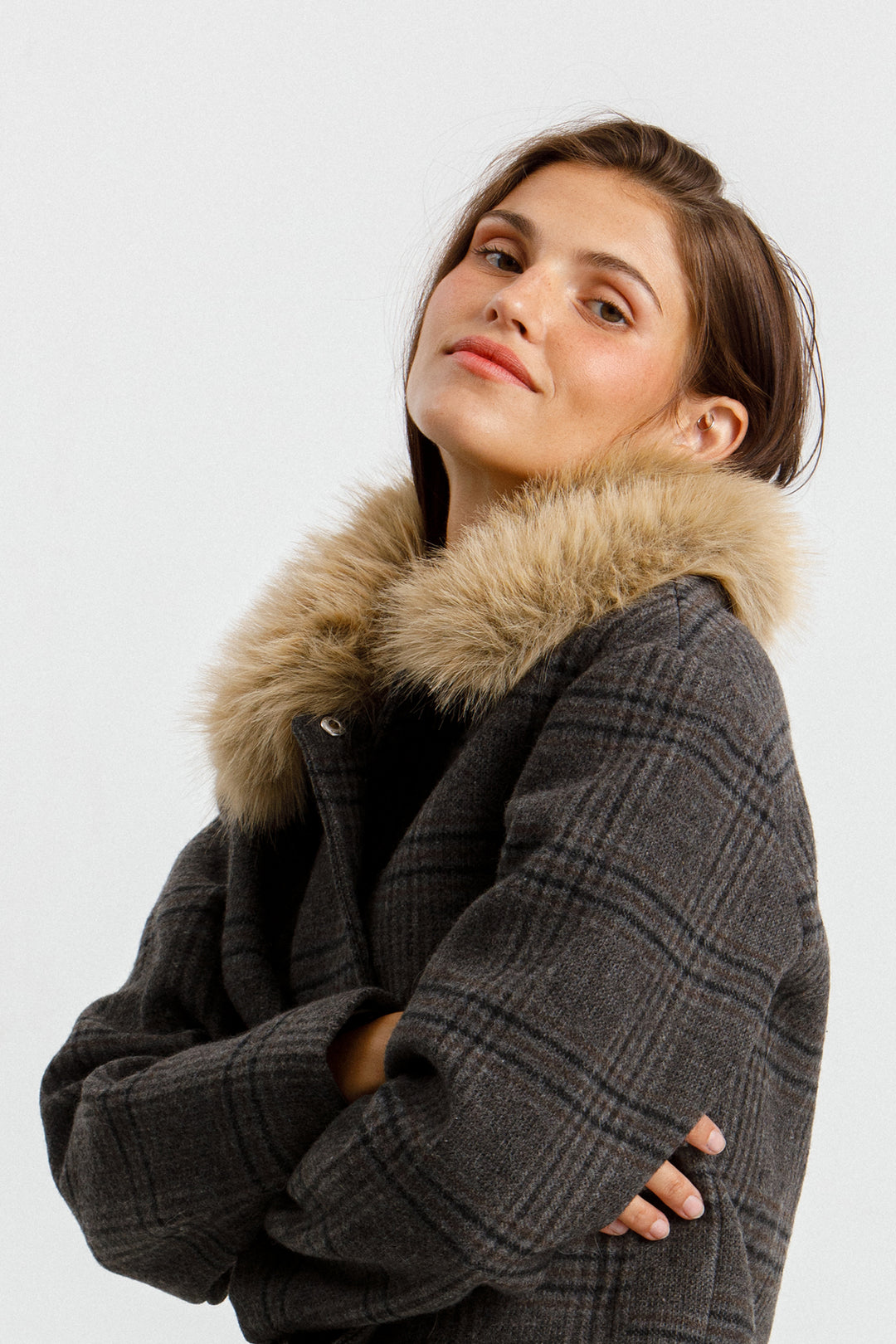 CHAQUETA CUADROS CUELLO PELO