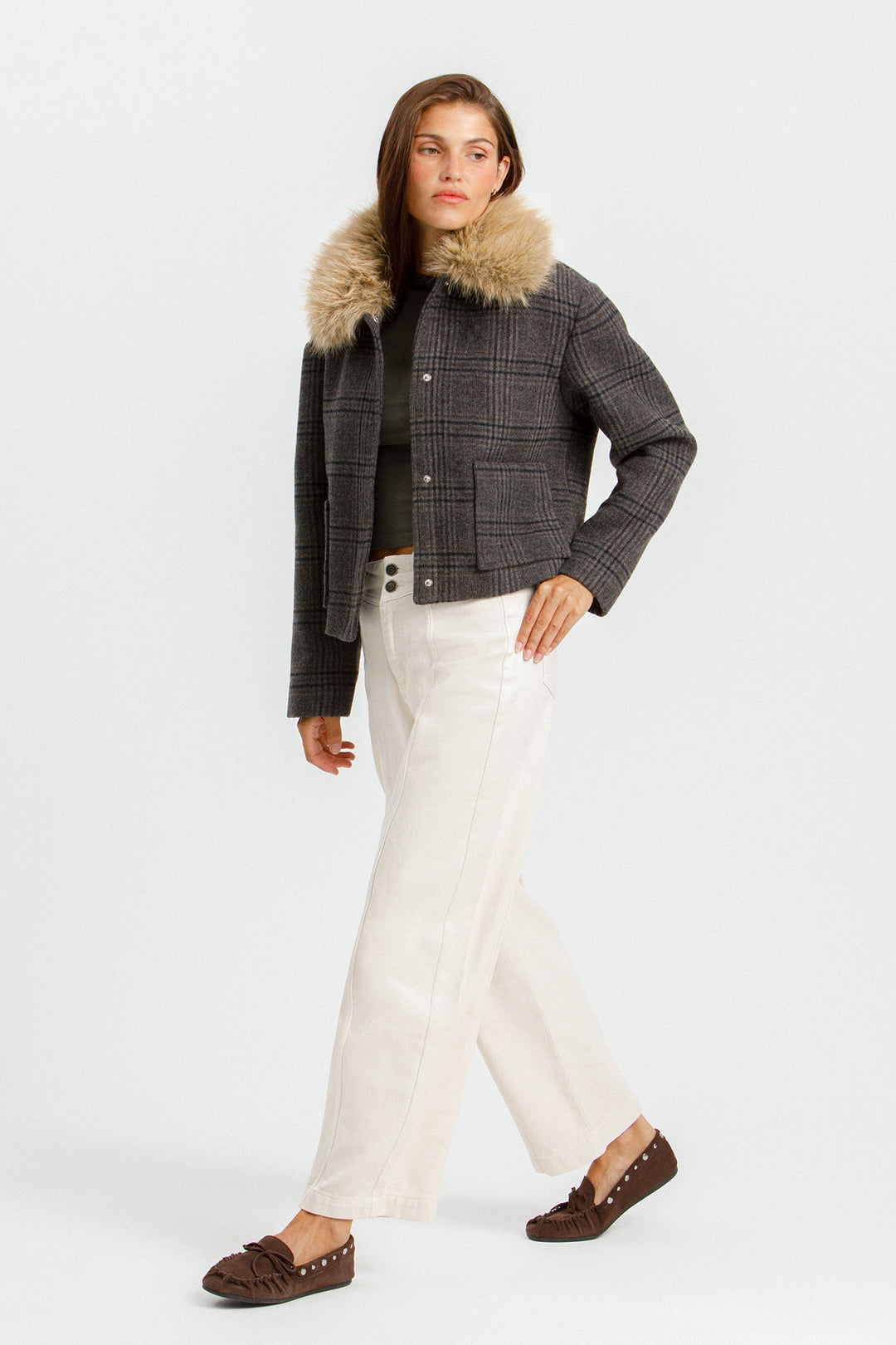 CHAQUETA CUADROS CUELLO PELO