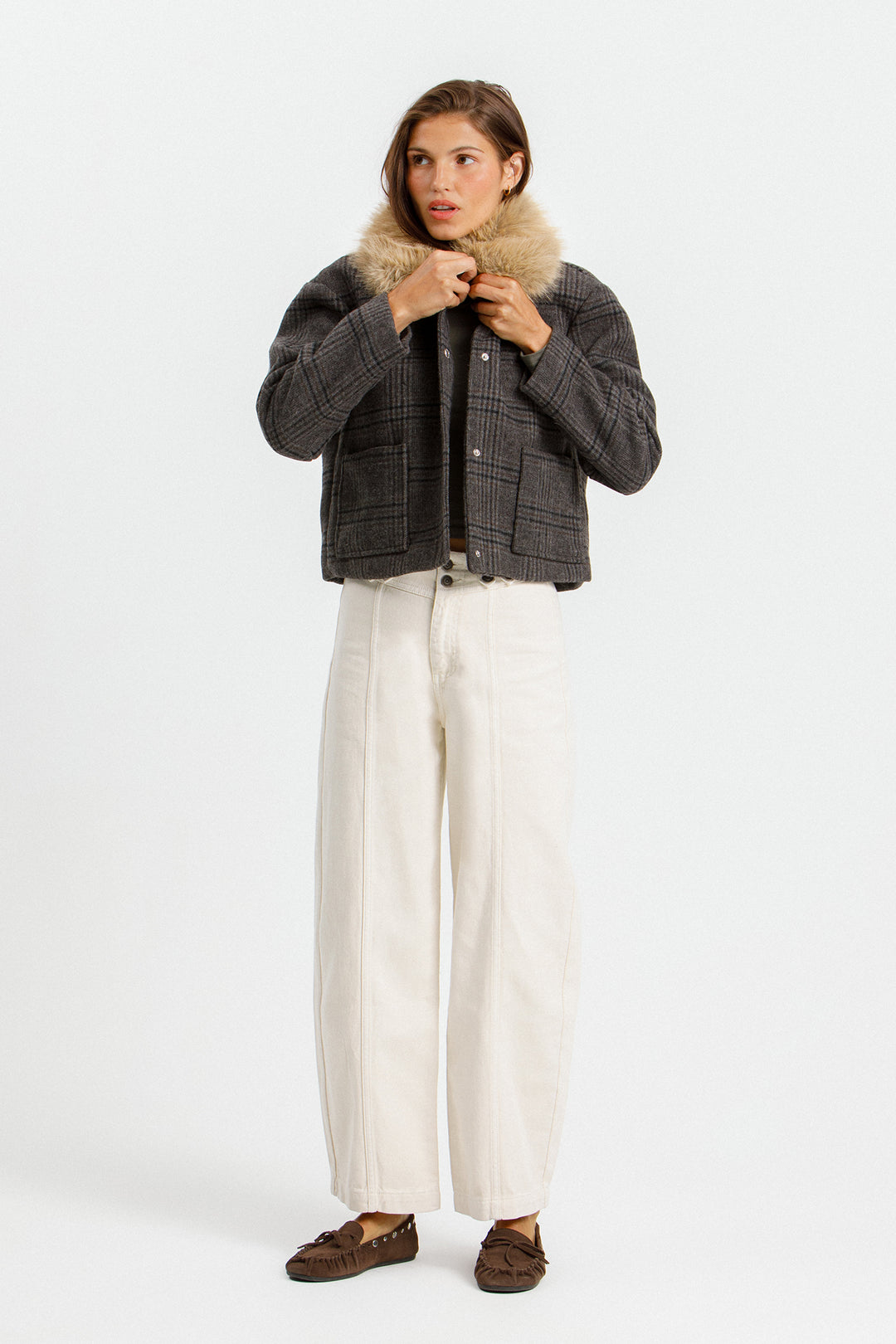 CHAQUETA CUADROS CUELLO PELO