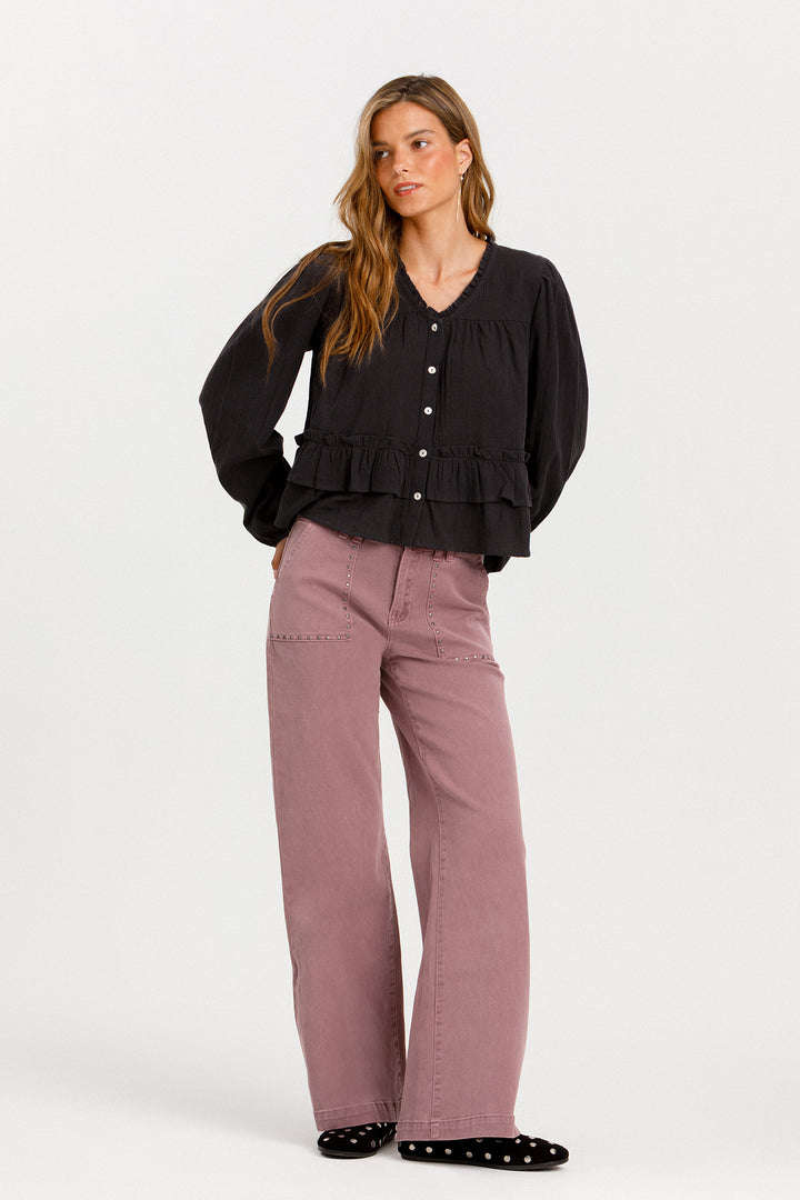 JEANS CULOTTE BOLSO APLICAÇÕES