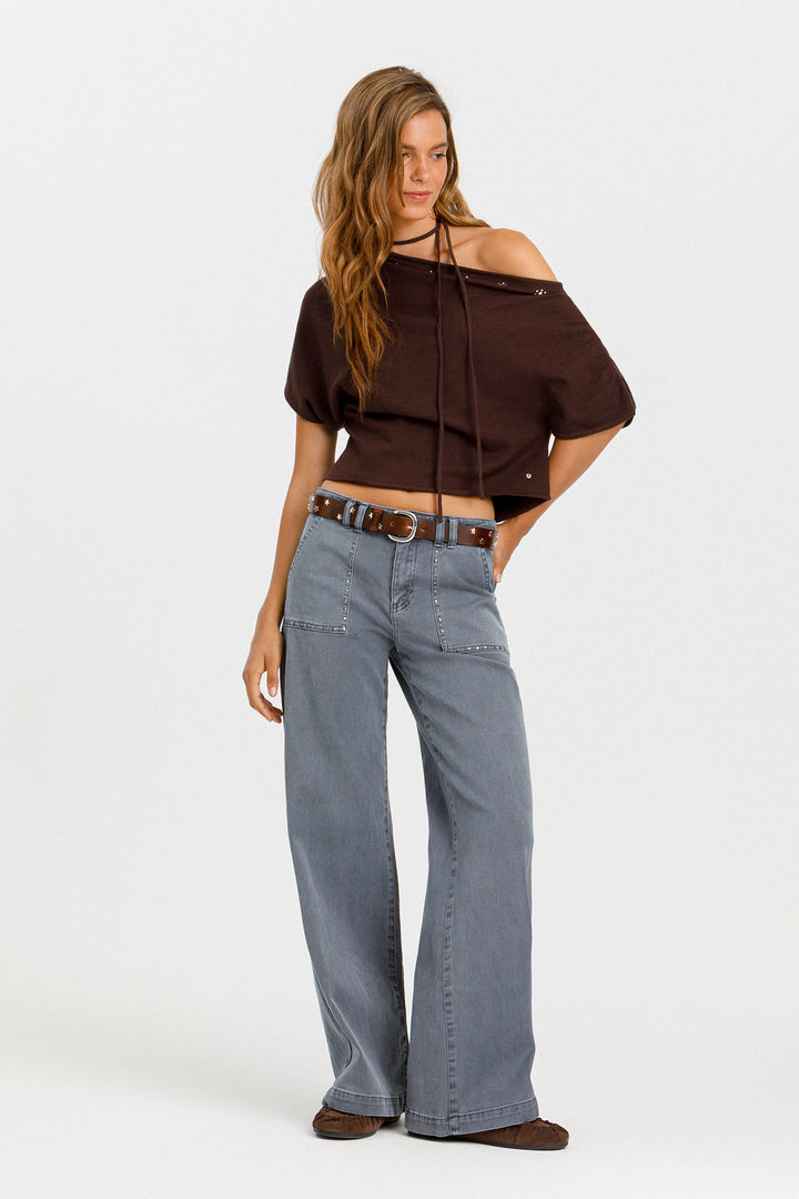 STUDDED POCKET CULOTTE JEANS