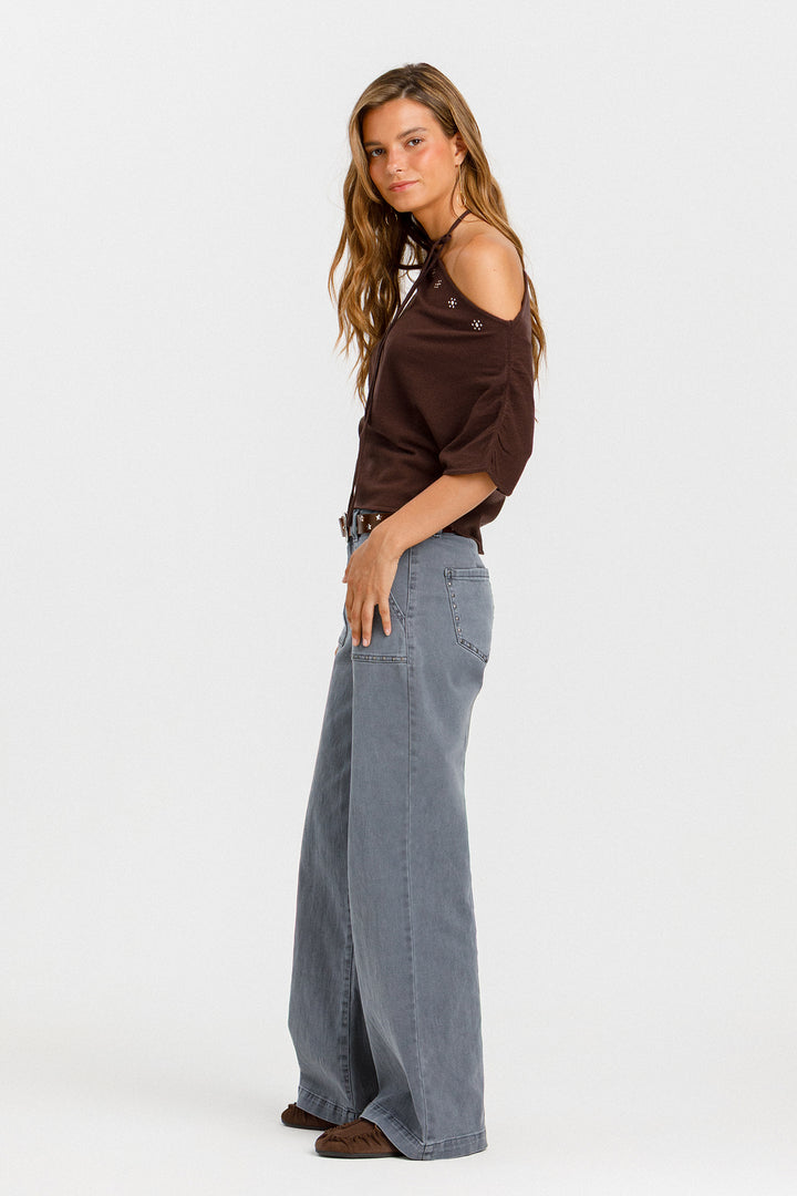 STUDDED POCKET CULOTTE JEANS