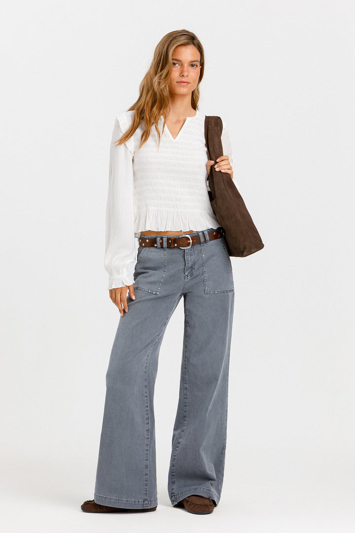 STUDDED POCKET CULOTTE JEANS