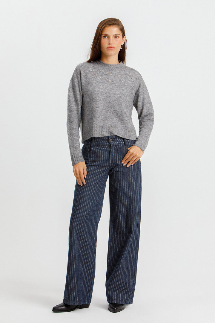 JEANS CULOTTE RAYAS LUREX