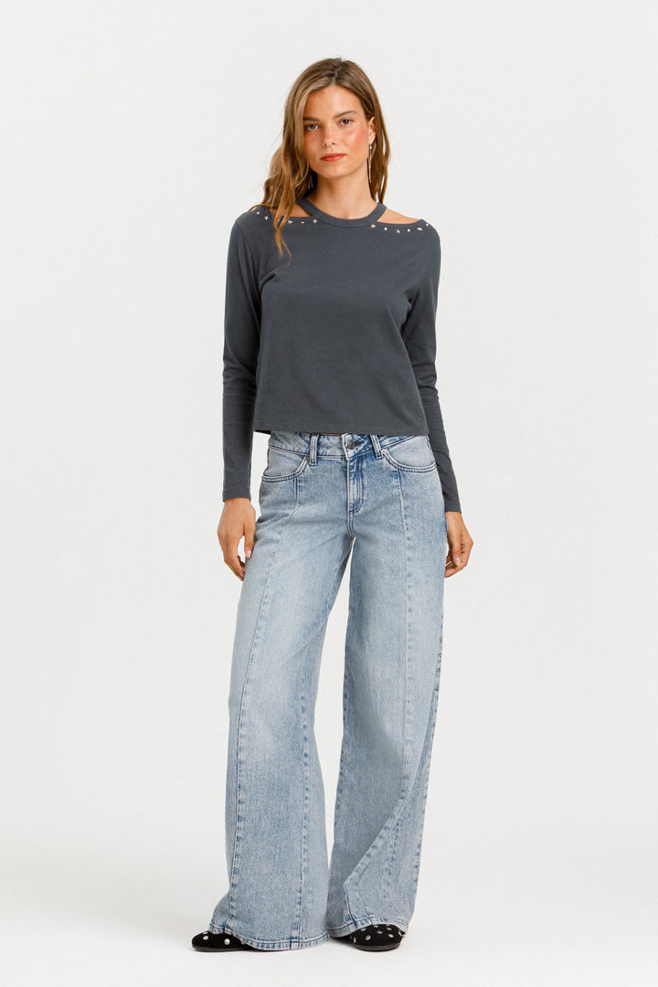 JEANS WIDELEG CORTES DENIM
