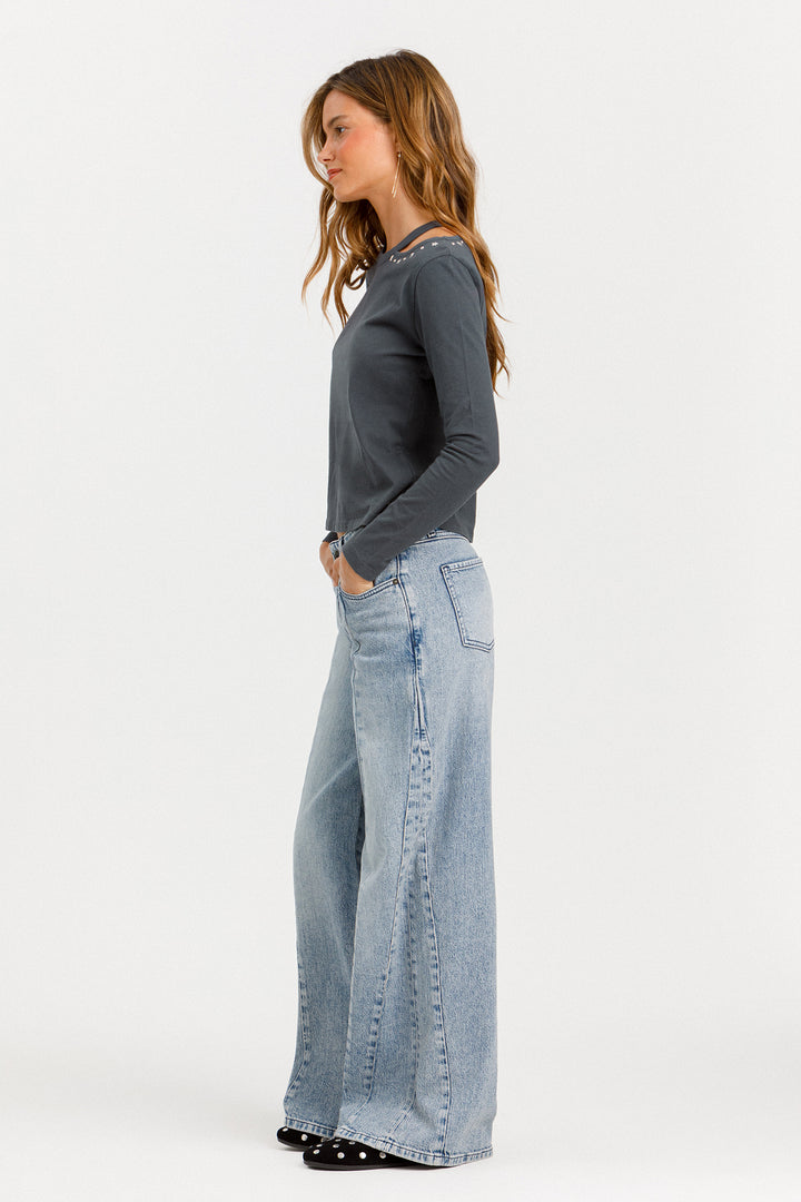 JEANS WIDELEG CORTES DENIM
