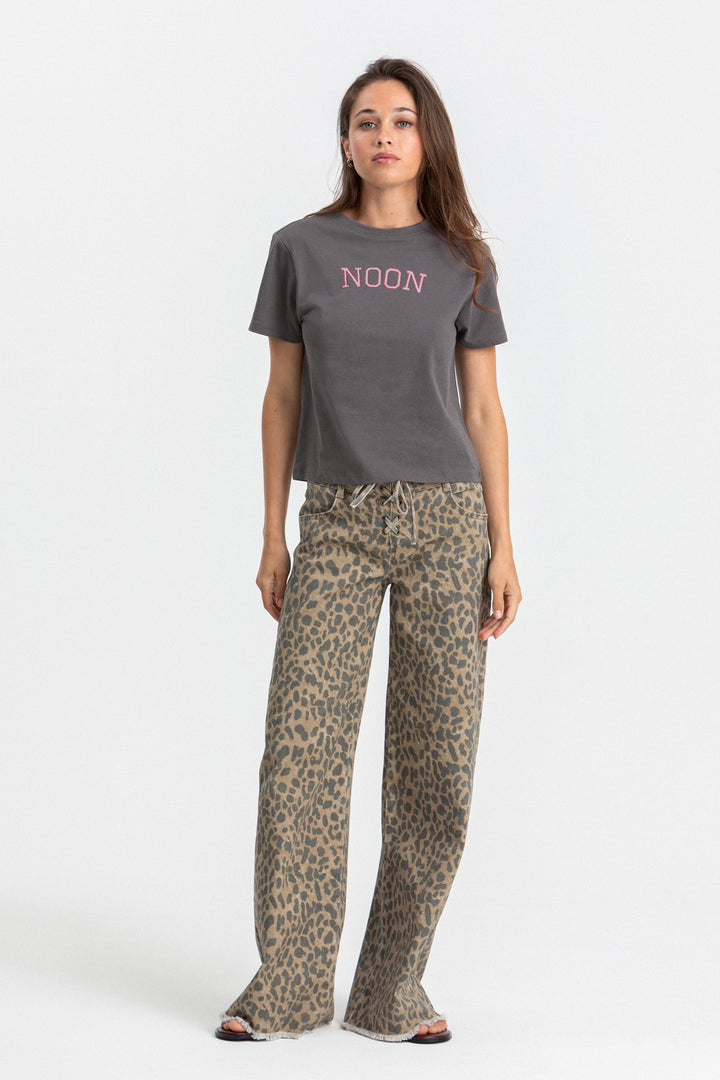 JEANS WIDELEG LAZADA LEOPARDO