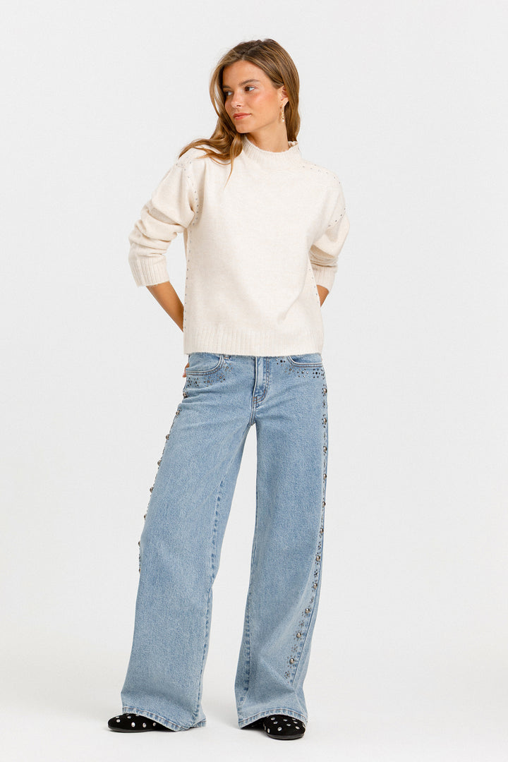 STUDDED CREW NECK SWEATER