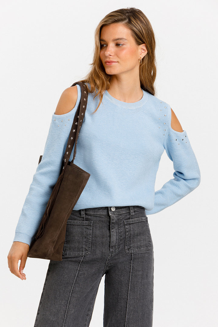 STUDDED CUT-OUT JERSEY TOP