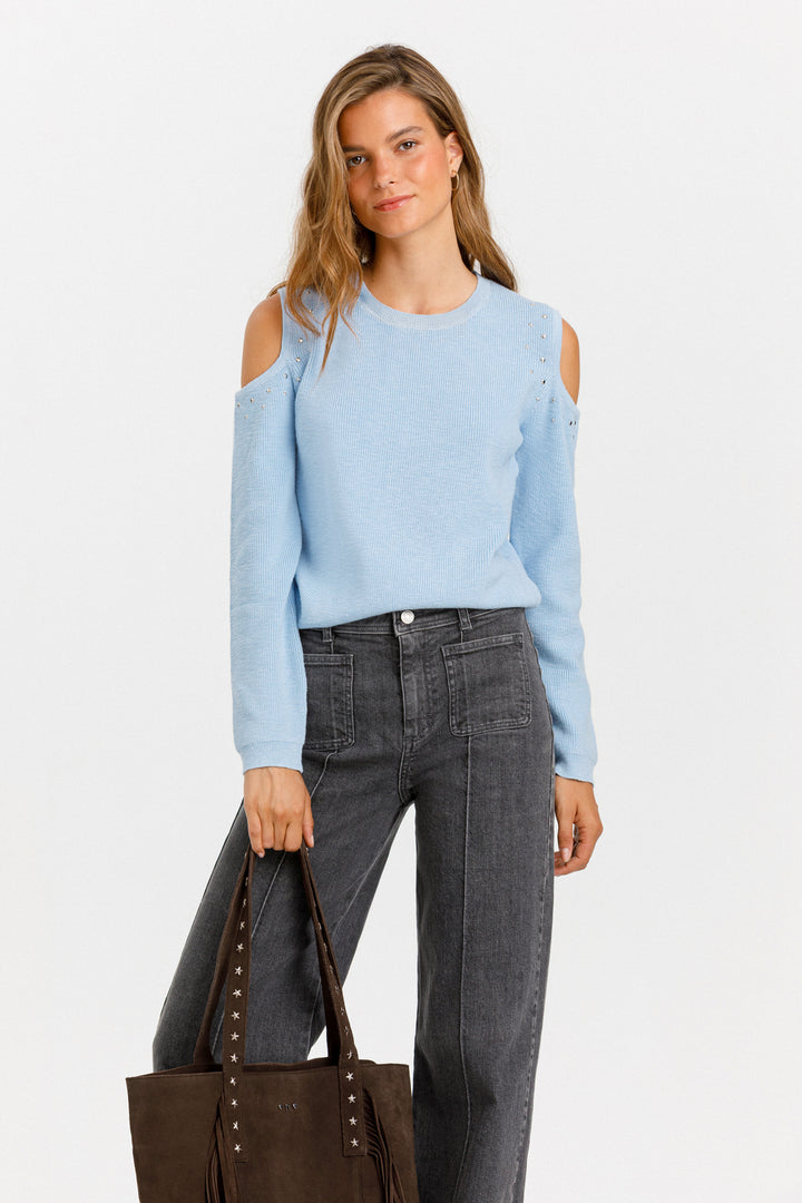 STUDDED CUT-OUT JERSEY TOP