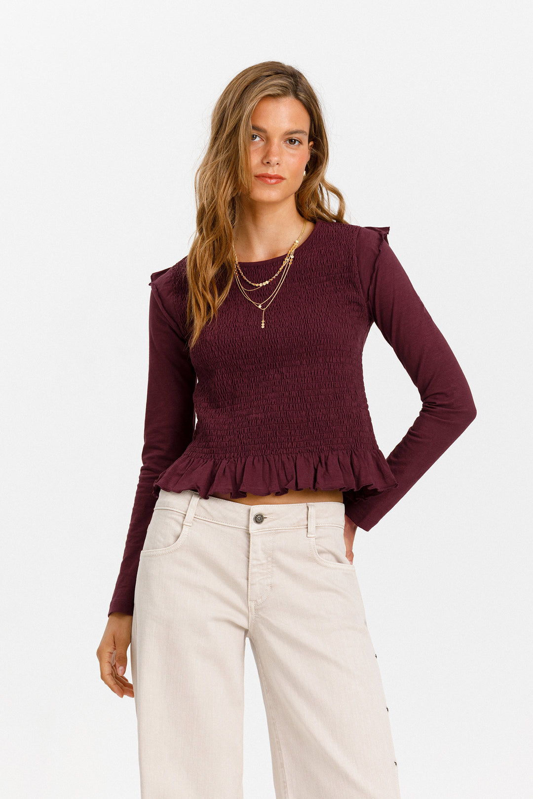 SMOCKED FLOUNCE TOP