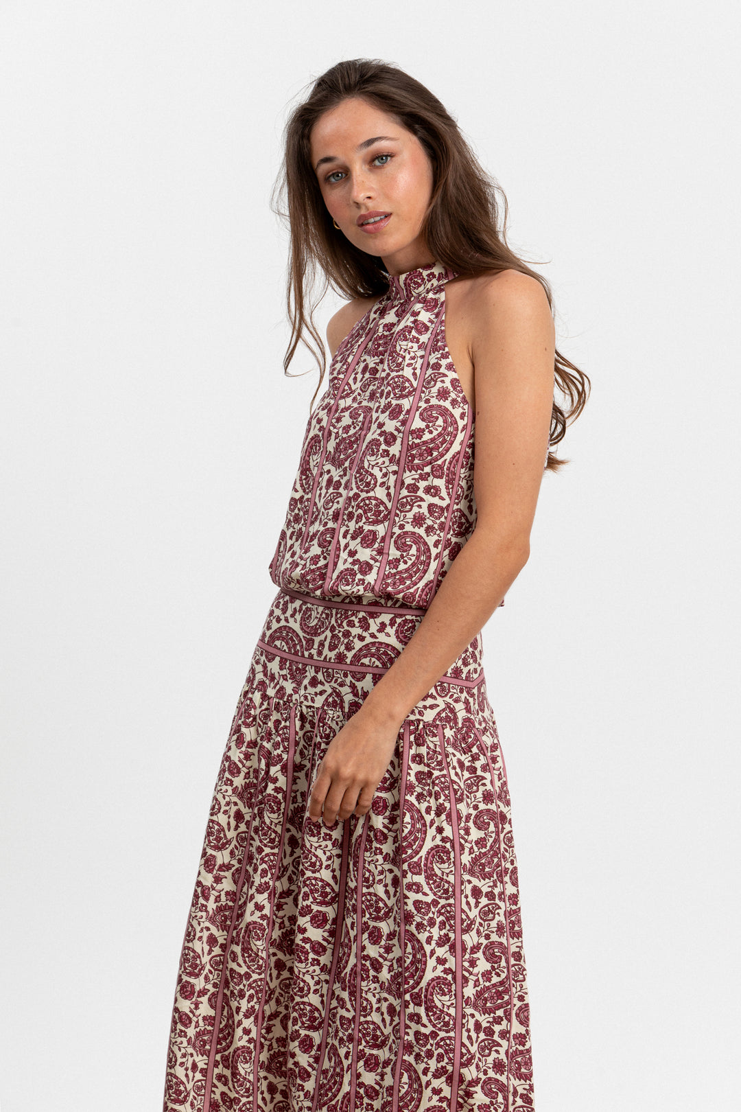 VESTIDO MIDI HALTER RAYAS