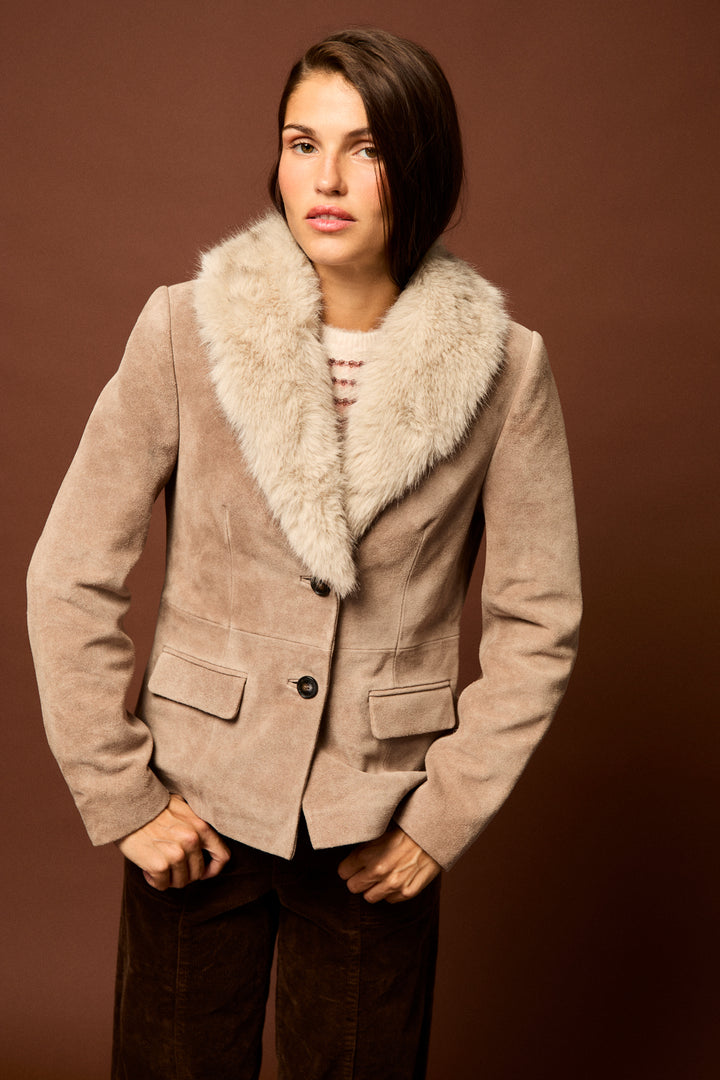 SUEDE JACKET WITH FUR COLLAR