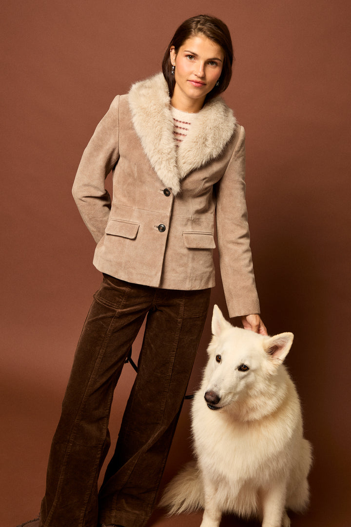 SUEDE JACKET WITH FUR COLLAR