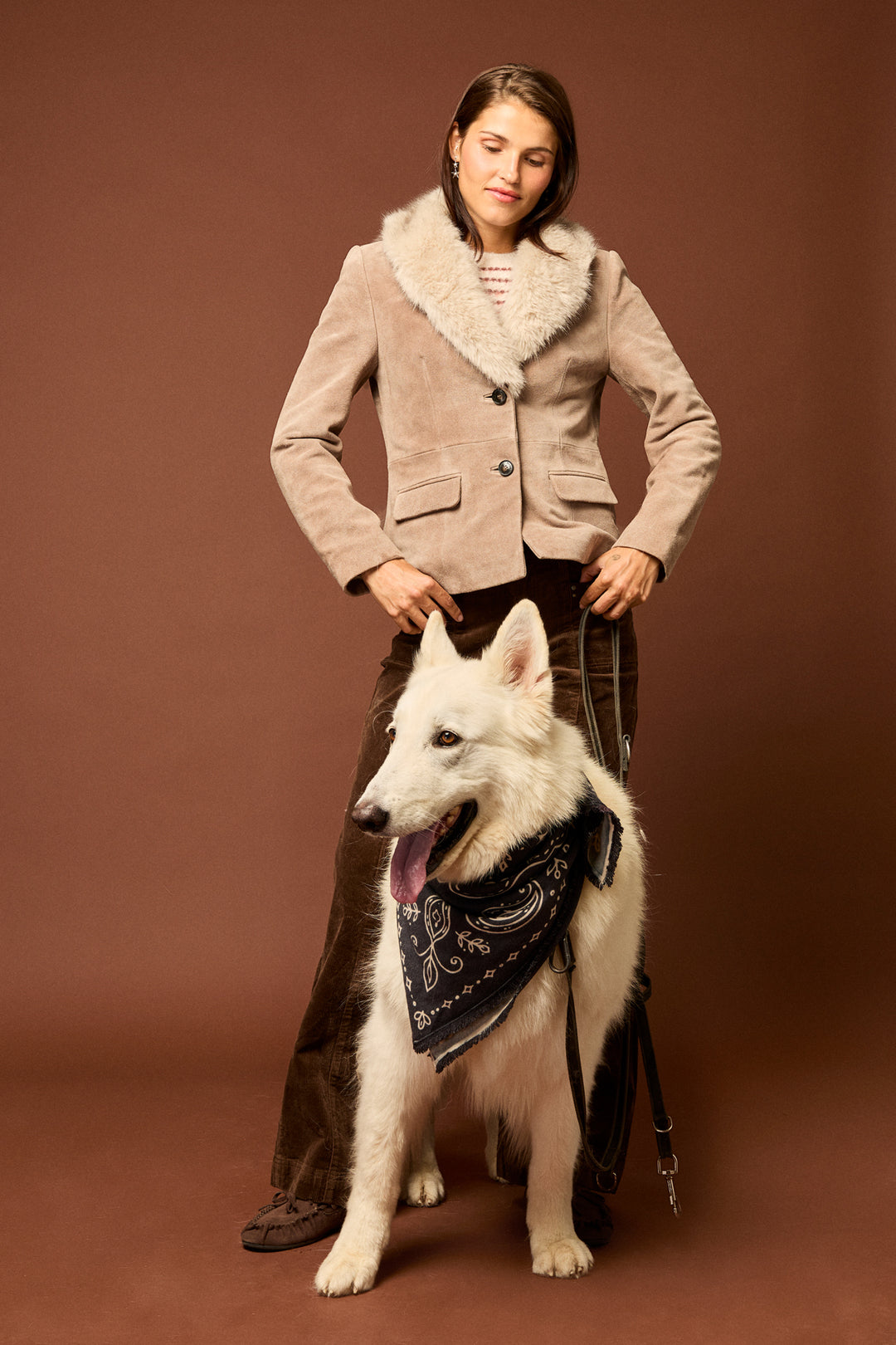 SUEDE JACKET WITH FUR COLLAR