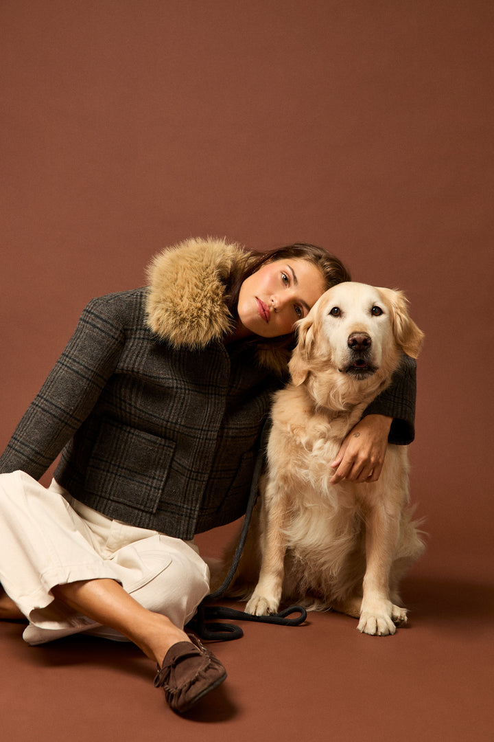 PLAID FUR COLLAR JACKET