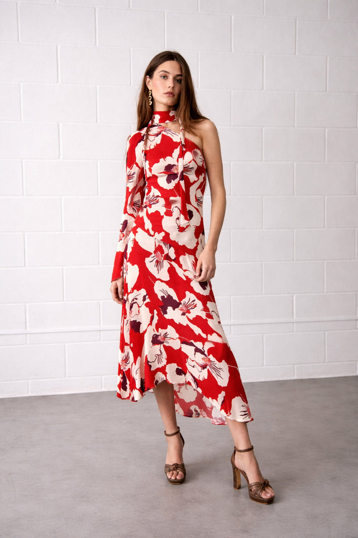 VESTIDO MIDI ASIMETRICO ARIEL