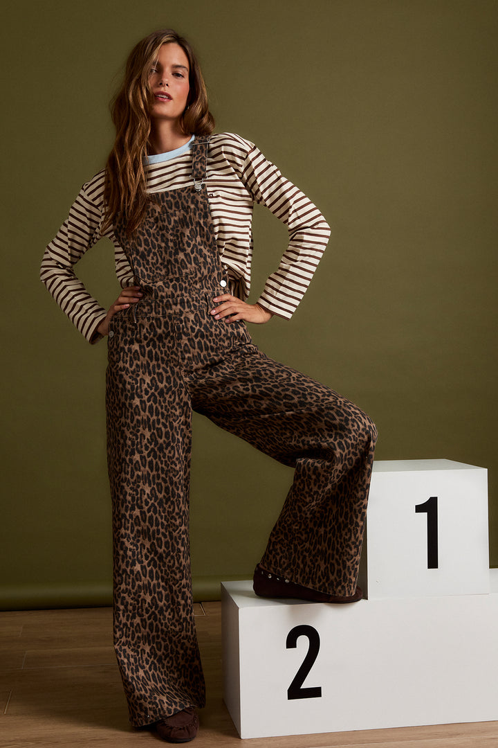 LEOPARD RELAXED FIT DUNGAREES