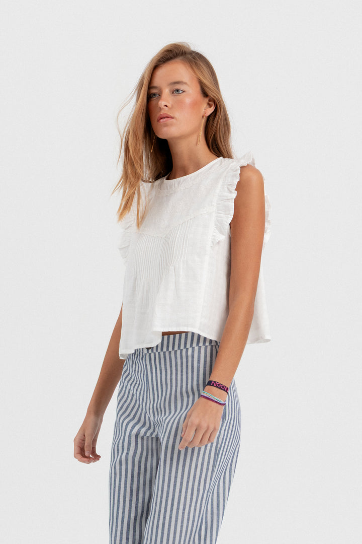 EMBROIDERED BLOUSE WITH STRIPES