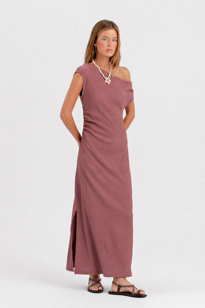 VESTIDO MIDI ASIMETRICO TEXTURA