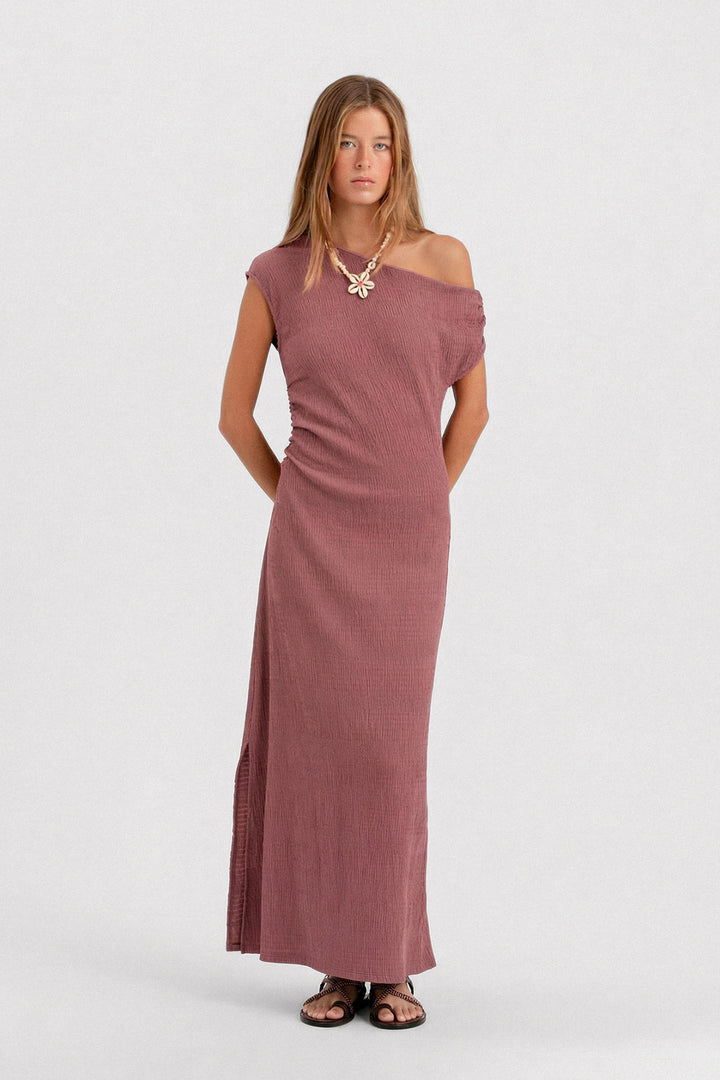 VESTIDO MIDI ASIMETRICO TEXTURA