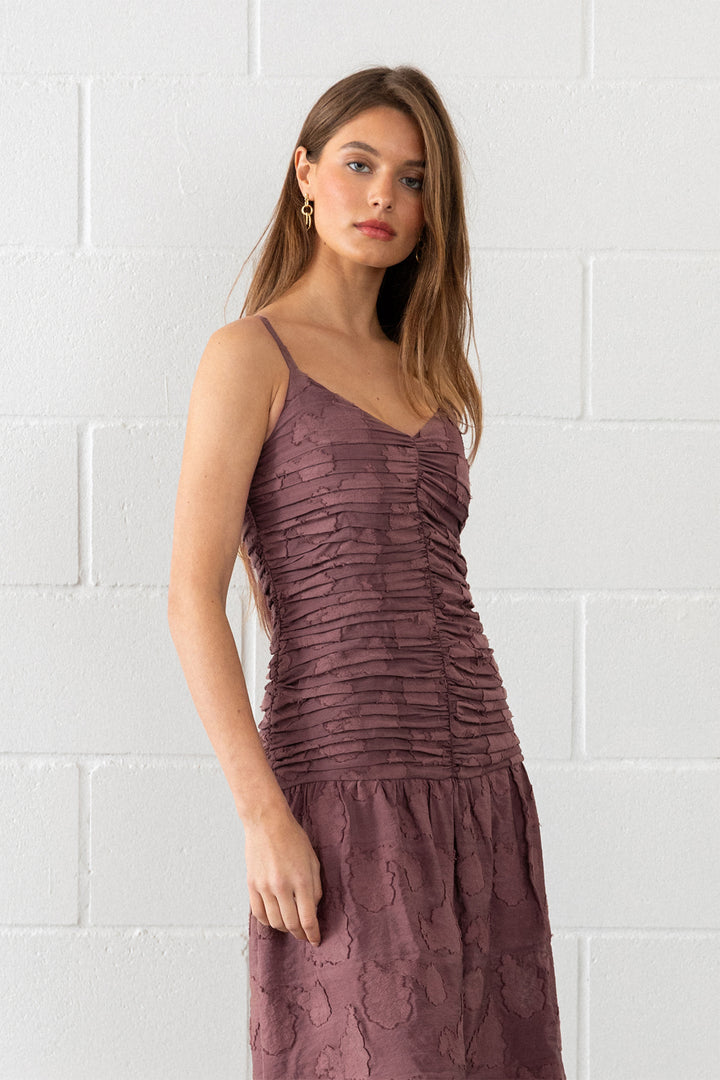 VESTIDO MIDI DRAPEADO ELENA