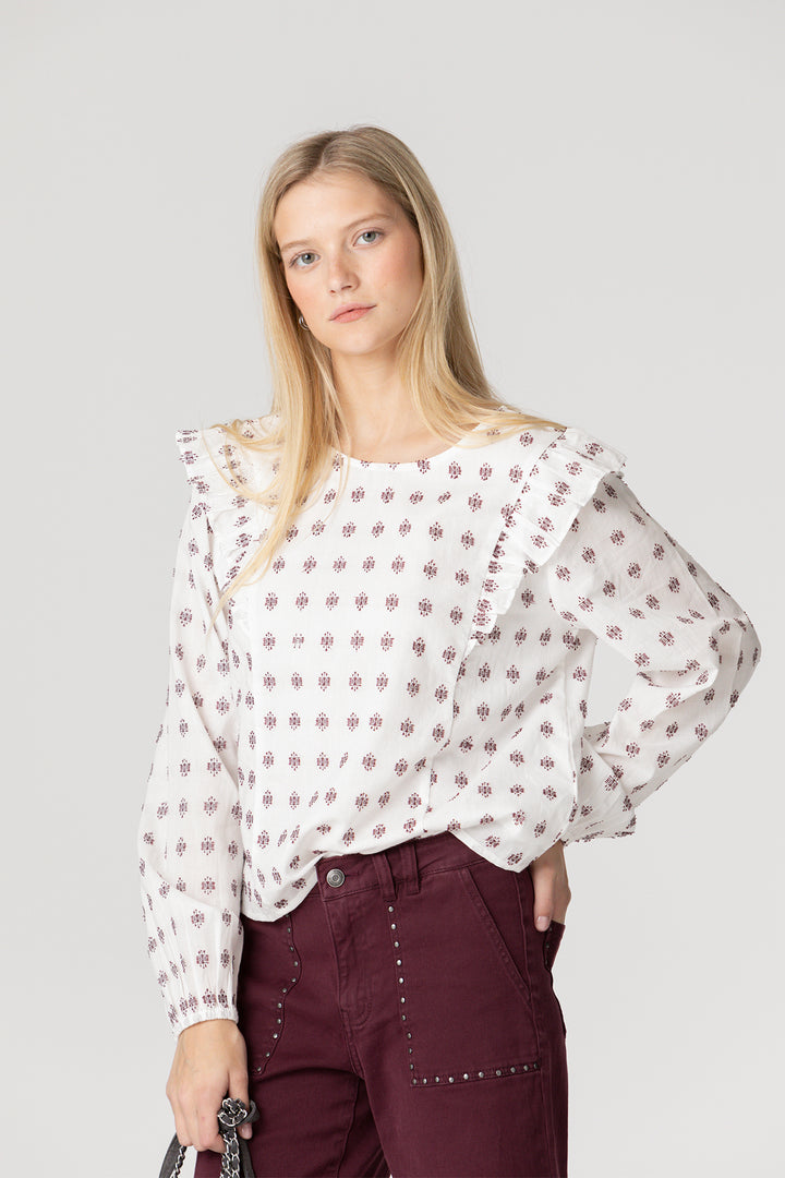 EMBROIDERED BLOUSE WITH RUFFLES